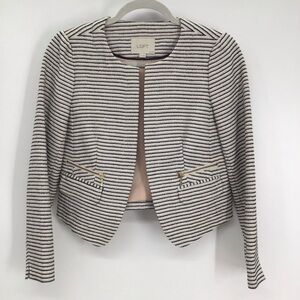 Loft Striped Suit Jacket Blazer Open Front Lightweight Black/Creme Size 4 Petite